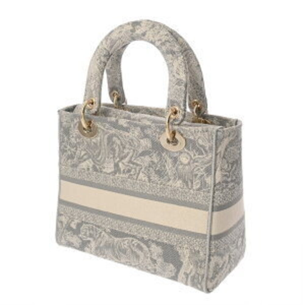 Dior LADY LITE Bag Gray White Toile de Jouy Embroidery Handbag - Picture 2 of 9